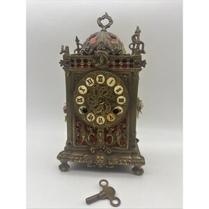 Antique Franz Hermle Ornate Brass Mantel Clock Mechanical 130-070 Roman Numerals